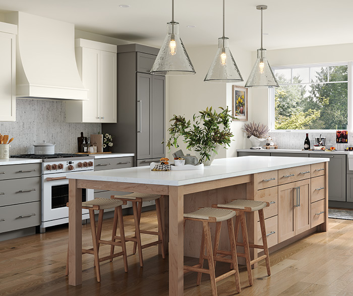 Tri-Color Kitchen, White, Grey and Wood